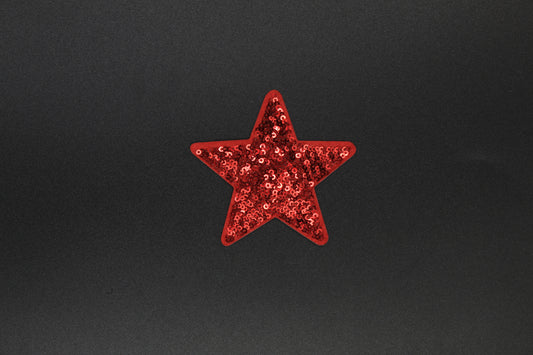 Solid Red Sequin Star Iron-On Patch