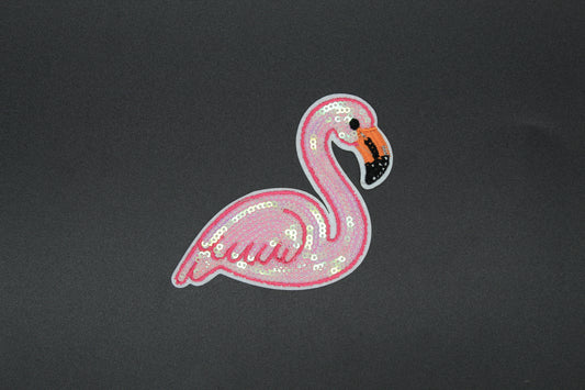 Pink Flamingo Sequin Patch – Tropical Bird Iron-On Appliqué for Summer & Beach Style