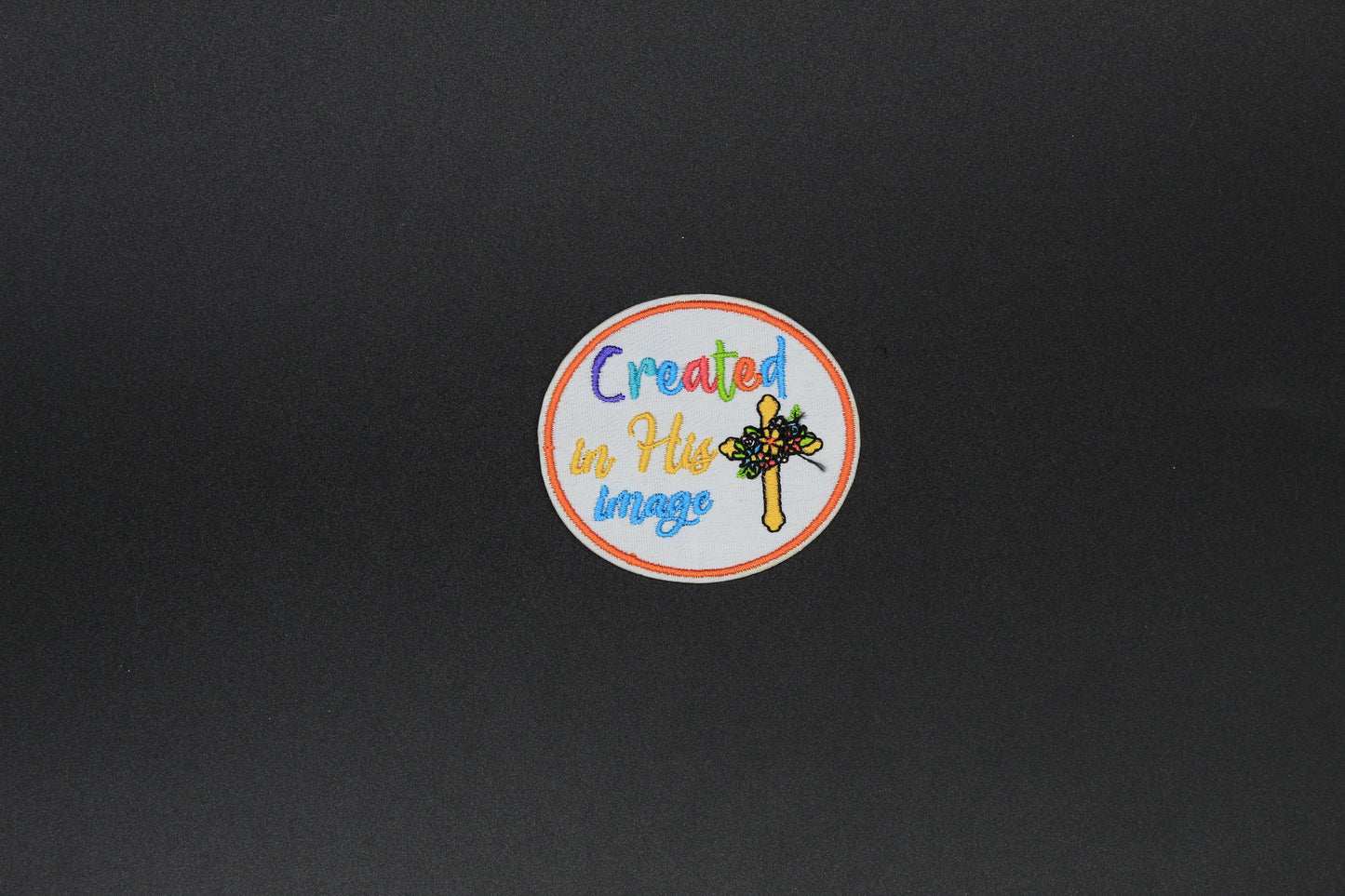 “Created In His Image” Cross Faith Embroidered Iron-On-Patch
