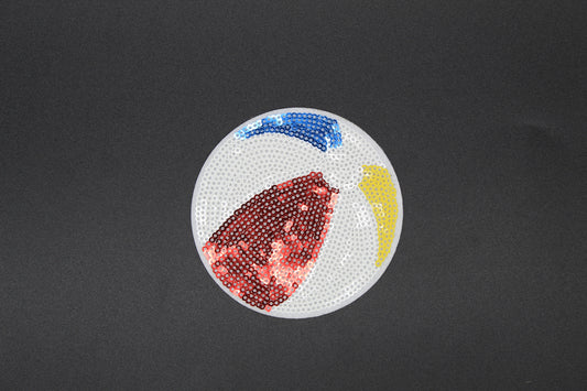 Patriotic Beach Ball Sequin Patch – Red White & Blue Summer Iron-On Appliqué