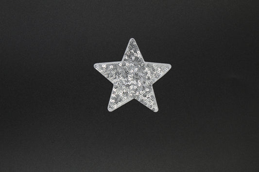 Silver Sequin Star Iron-On Patch