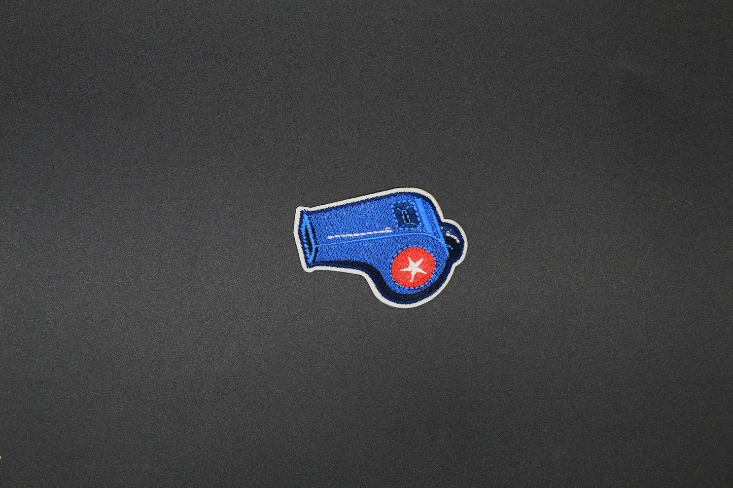 Blue Coach Whistle Embroidered Iron-On Patch | Sports Referee Patch