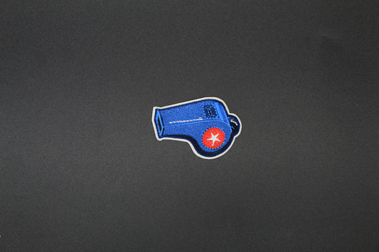 Blue Coach Whistle Embroidered Iron-On Patch | Sports Referee Patch