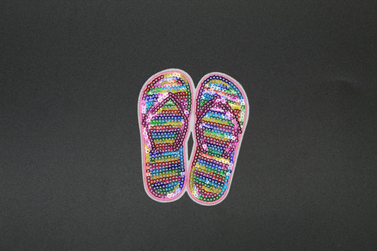 Rainbow Flip Flop Sequin Patch – Colorful Summer Sandal Iron-On Appliqué