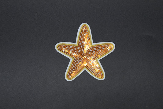 Gold Starfish Sequin Patch – Coastal Beach Iron-On Appliqué