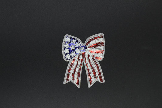 Sparkle Patriotic Bow Ribbon Sequin Iron-On Patch