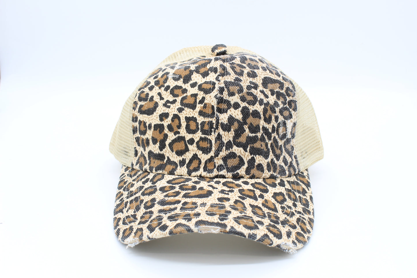 Leopard Criss-Cross Ponytail Hat