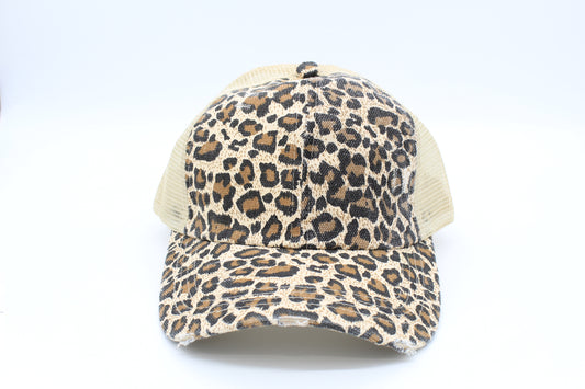 Leopard Criss-Cross Ponytail Hat