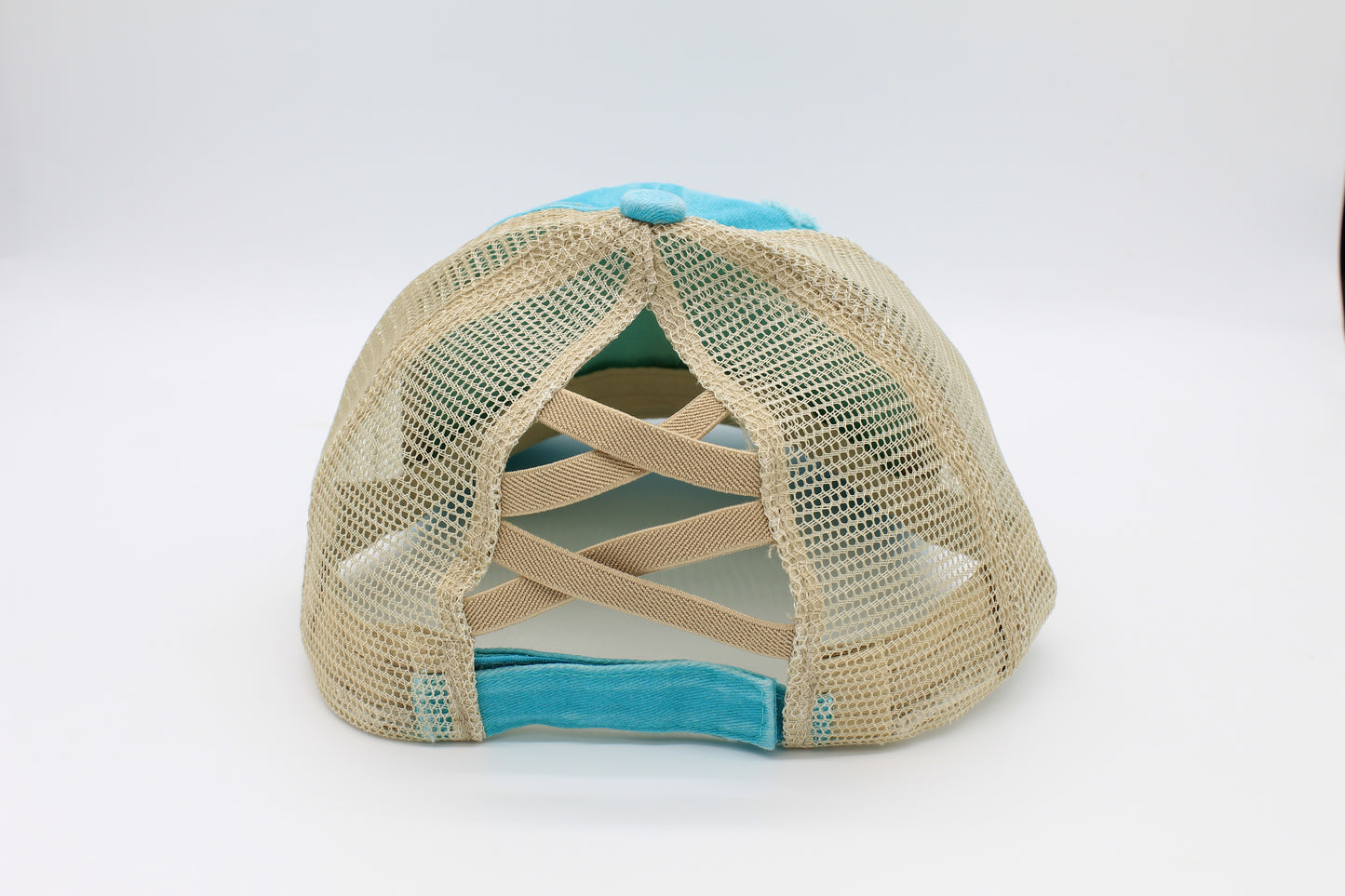 Distressed Teal Ponytail Trucker Hat