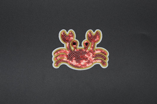 Red Sequin Crab Patch – Coastal Beach Crab Iron-On Appliqué