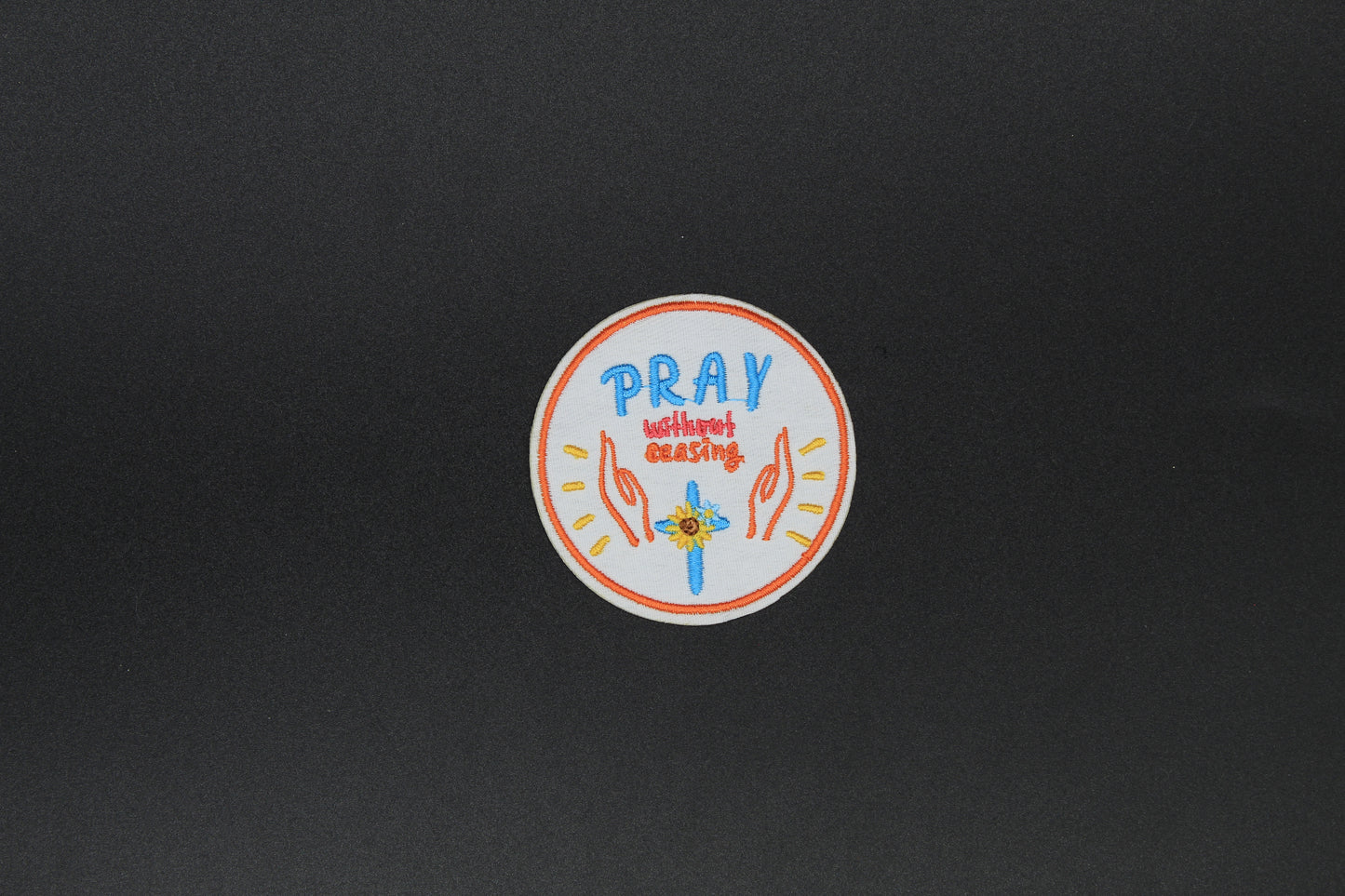 “Pray Without Ceasing” Hands & Cross Embroidered Iron-On-Patch