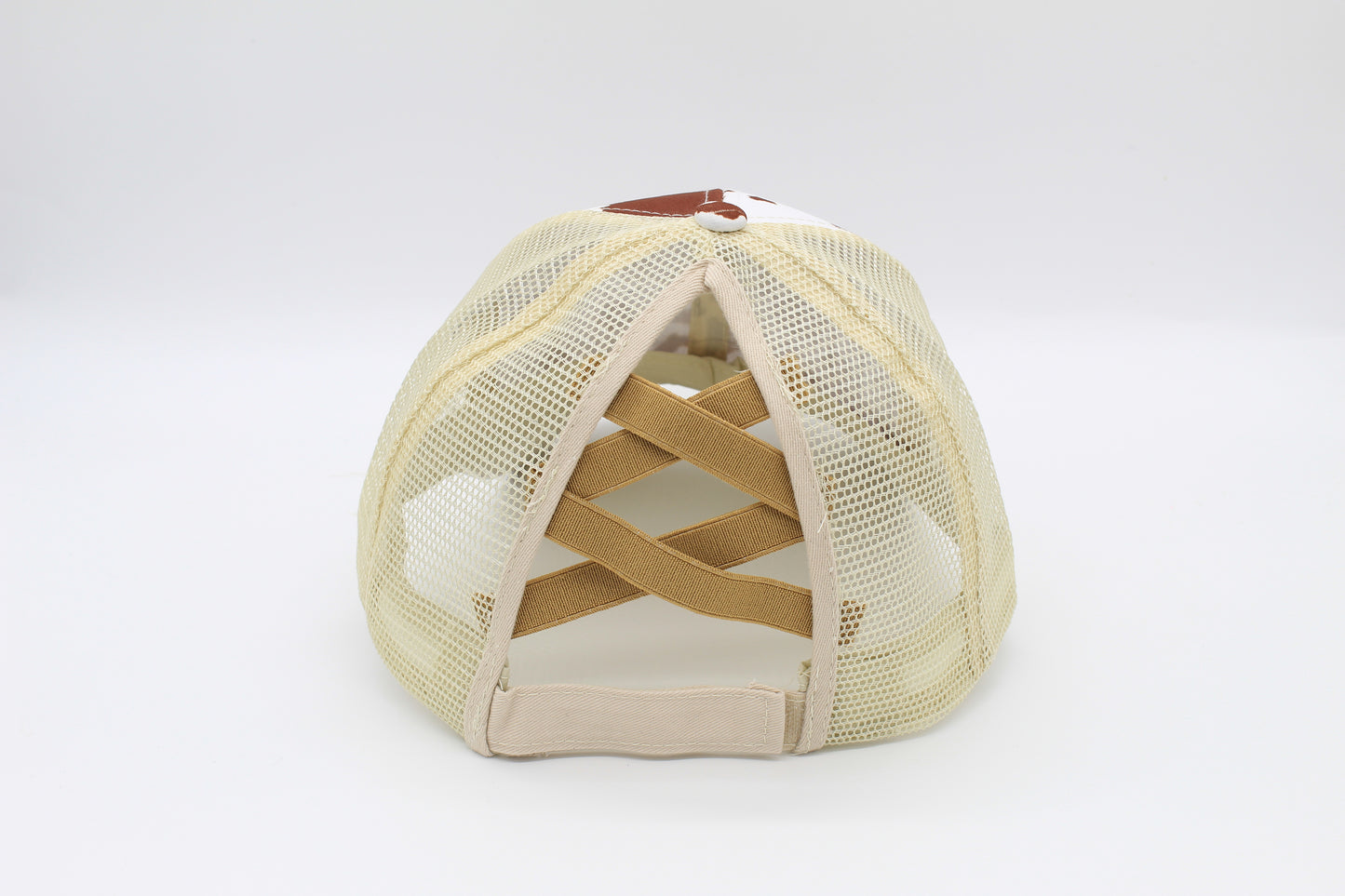 Brown Cow Print Criss-Cross Ponytail Hat