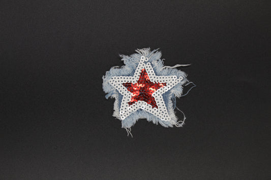 Distressed Denim Star Sequin Iron-On Patch