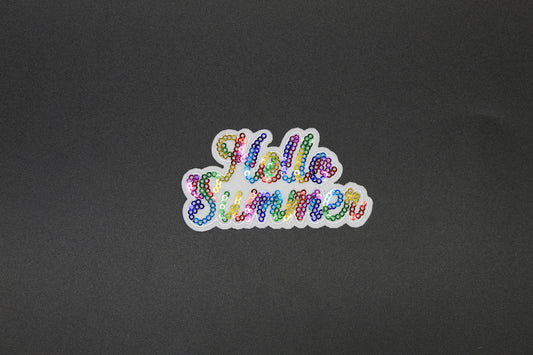 Hello Summer Rainbow Sequin Patch – Colorful Retro Summer Iron-On Appliqué