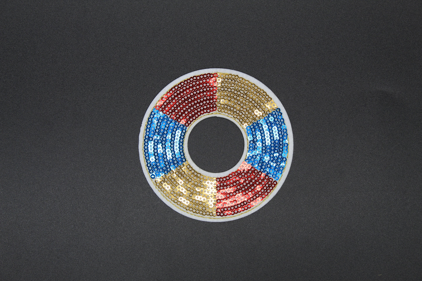 Sequin Life Preserver Patch – Nautical Red White Blue Summer Iron-On Appliqué