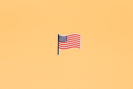 Waving American Flag with Pole Iron-On Patch