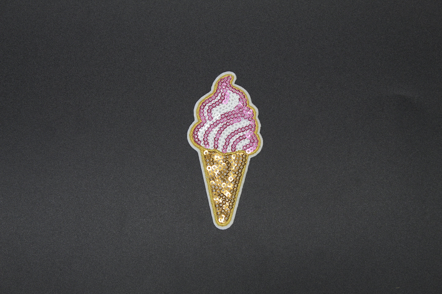 Pink Ice Cream Cone Sequin Patch – Cute Summer Dessert Iron-On Appliqué