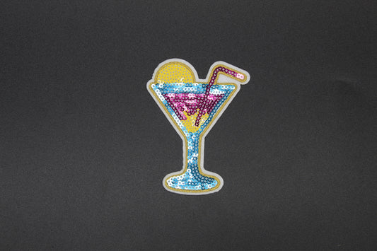 Tropical Cocktail Sequin Patch – Retro Martini Summer Drink Iron-On Appliqué