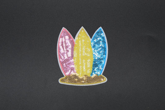 Pastel Surfboard Sequin Patch – Beach Summer Surf Iron-On Appliqué