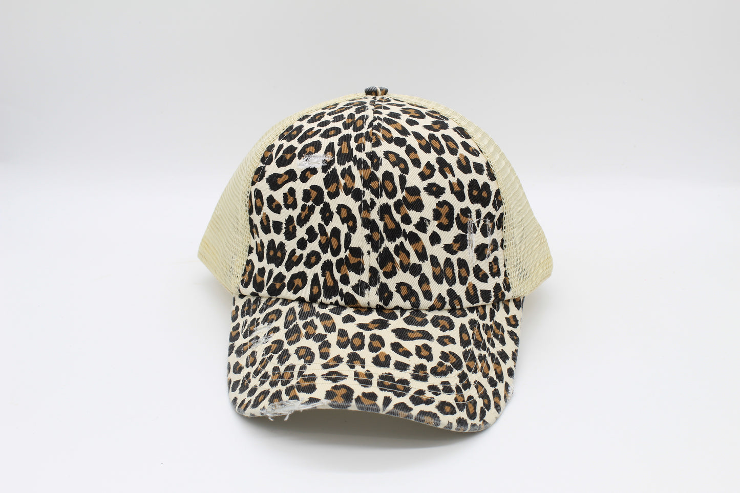 Leopard Print Criss-Cross Ponytail Hat