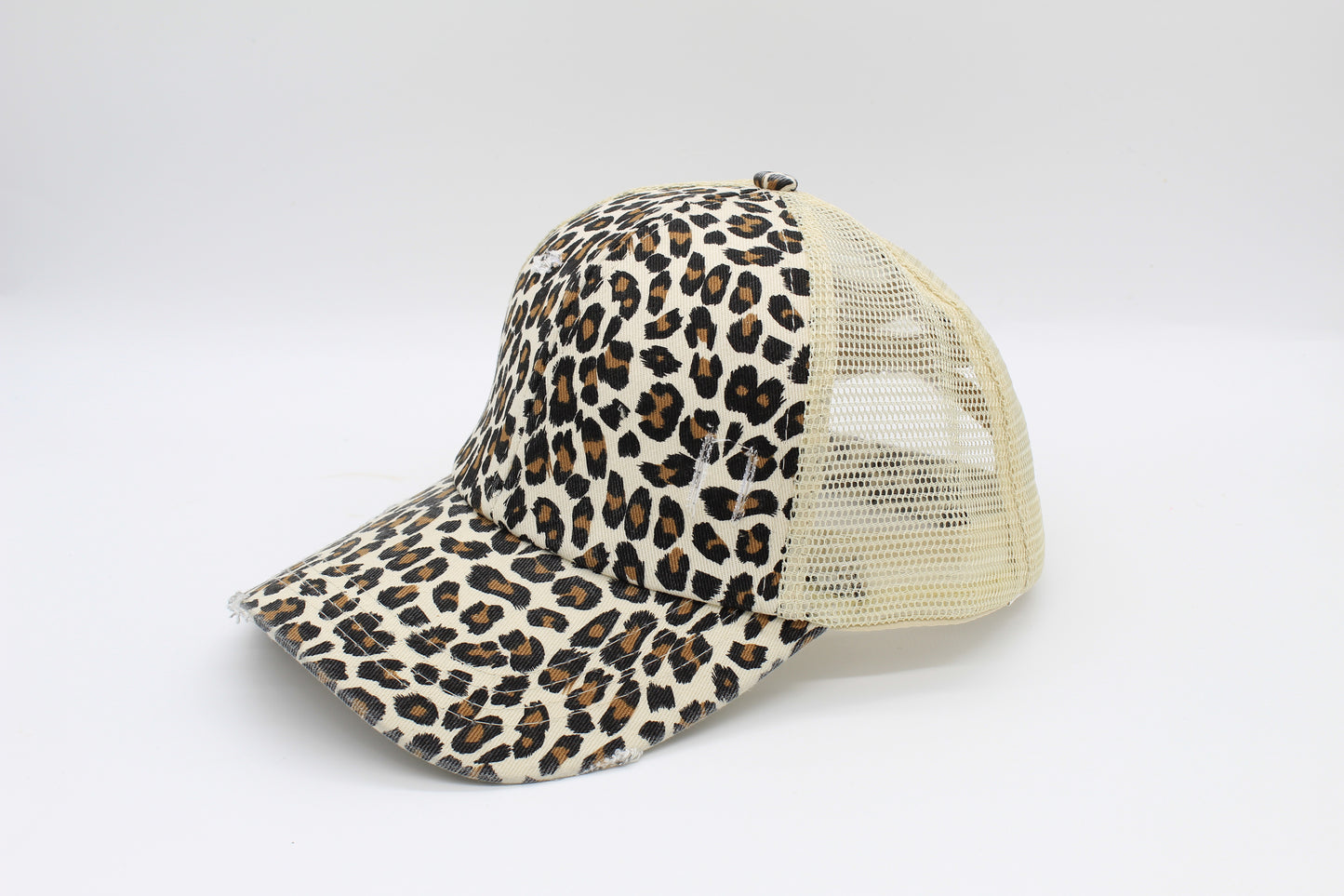 Leopard Print Criss-Cross Ponytail Hat