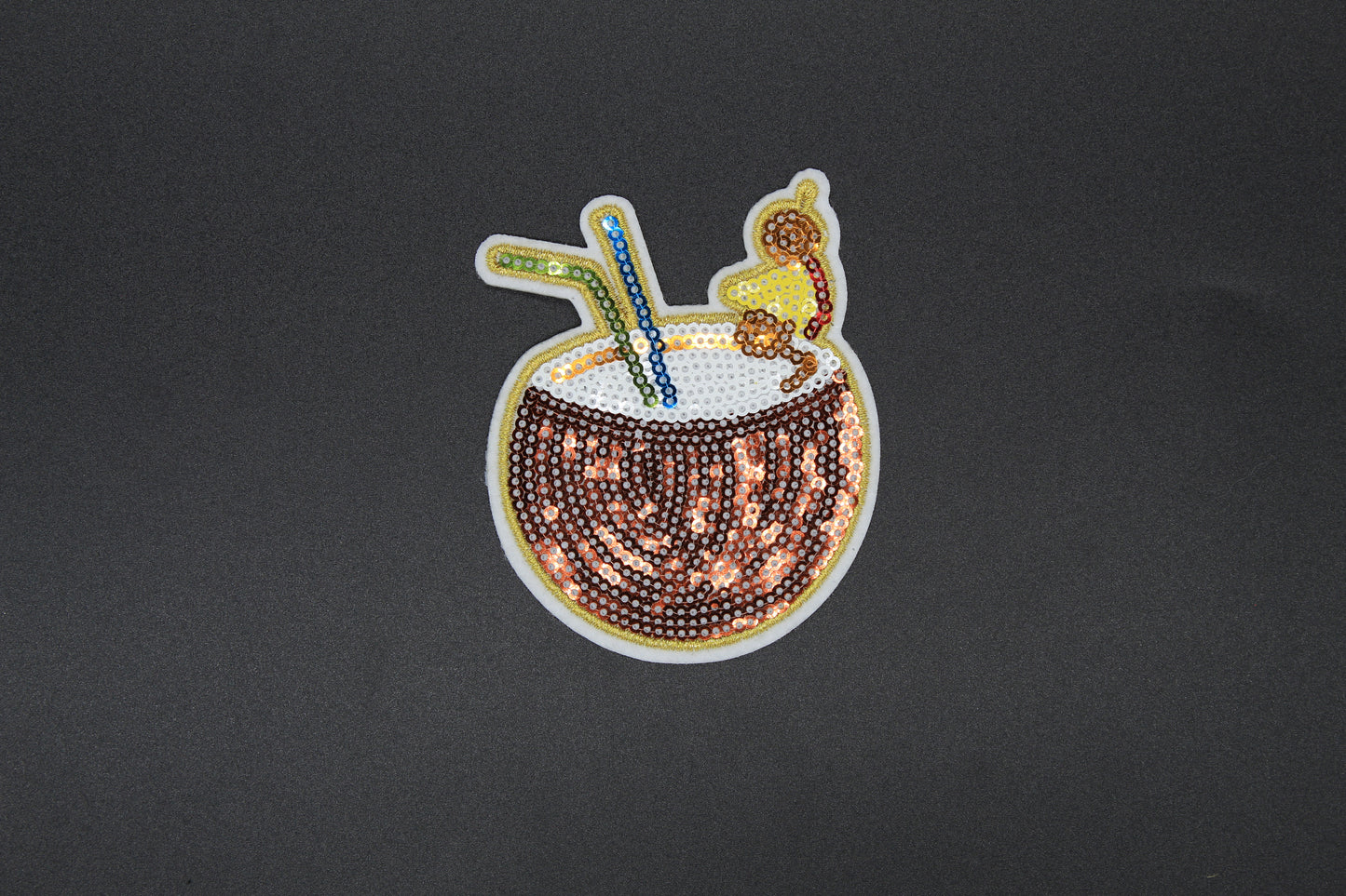 Tropical Coconut Drink Sequin Patch – Beach Cocktail Summer Iron-On Appliqué