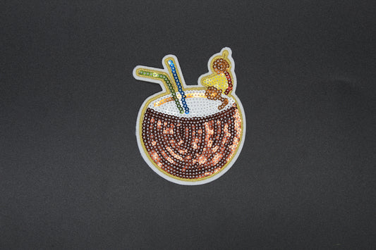 Tropical Coconut Drink Sequin Patch – Beach Cocktail Summer Iron-On Appliqué