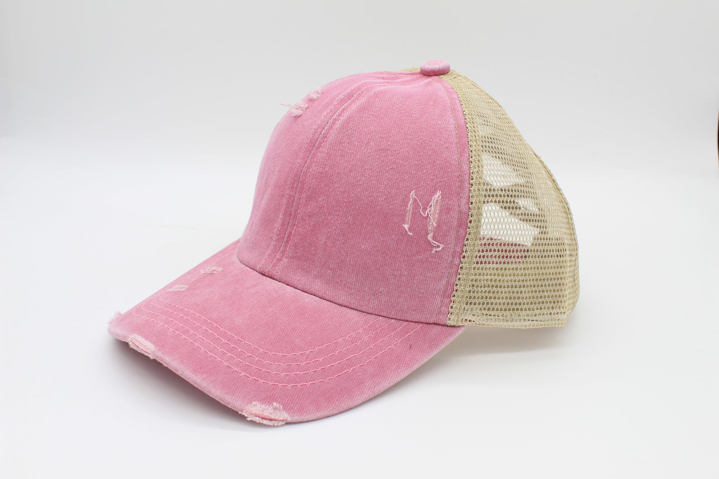 Distressed Pink Ponytail Trucker Hat