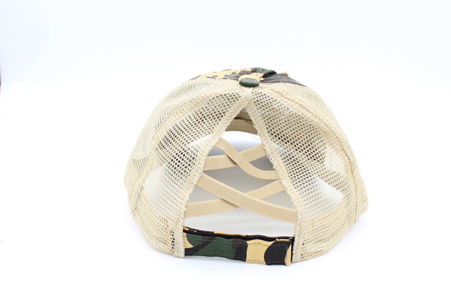 Distressed Camo Criss-Cross Ponytail hat