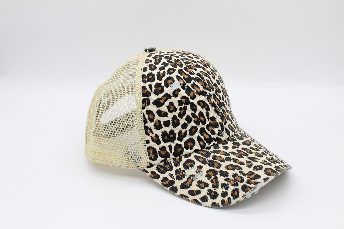 Leopard Print Criss-Cross Ponytail Hat