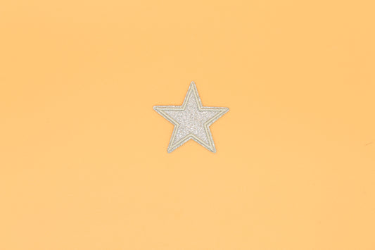 Silver Glitter Star Iron-On Patch