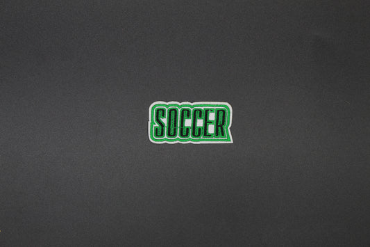 Soccer Embroidered Word Patch | Green Sports Iron-On Patch for Jackets, Bags & Team Apparel