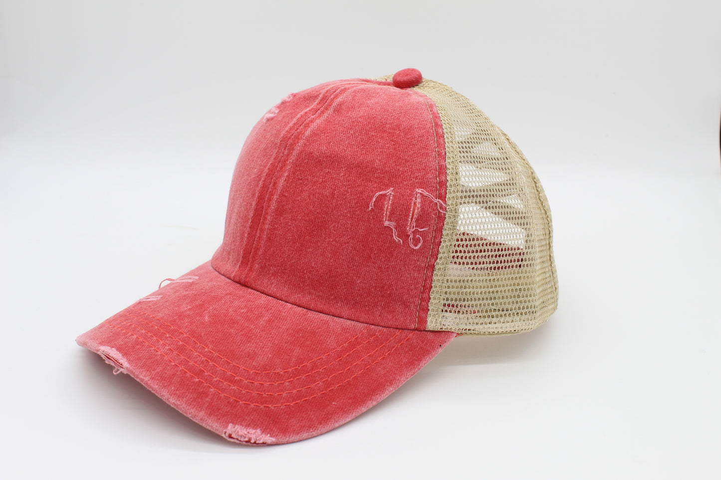 Distressed Raspberry Ponytail Trucker Hat