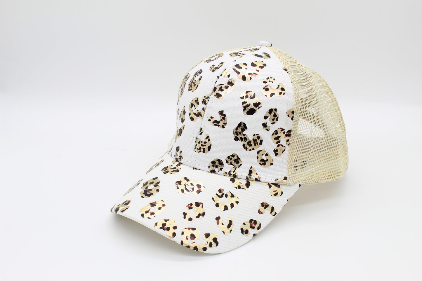 White Leopard Criss-Cross Ponytail Hat