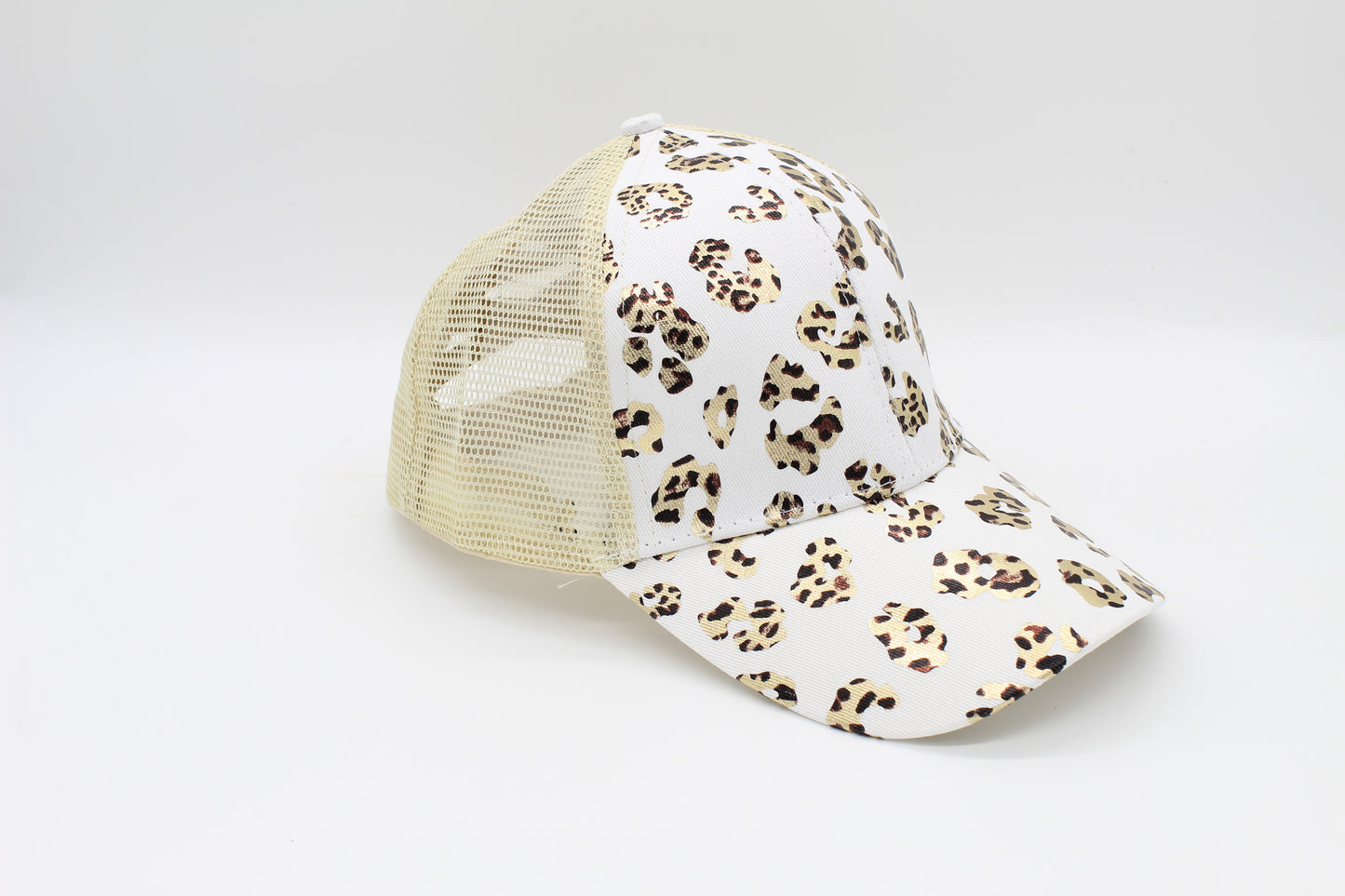 White Leopard Criss-Cross Ponytail Hat