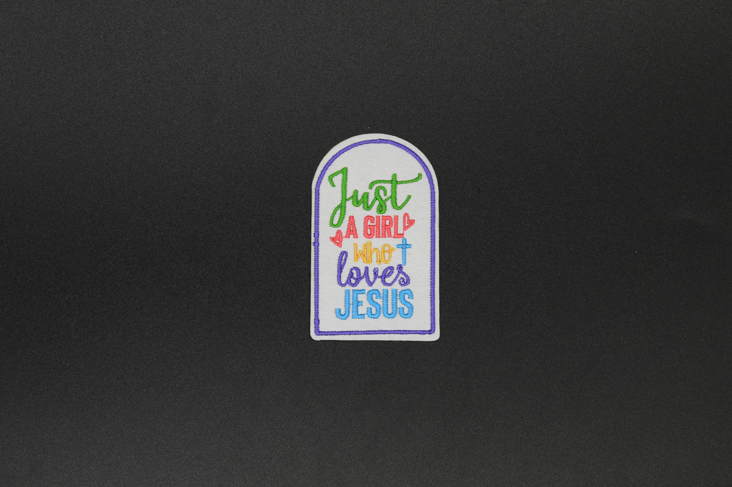 “Just a Girl Who Loves Jesus” Embroidered Iron-On-Patch