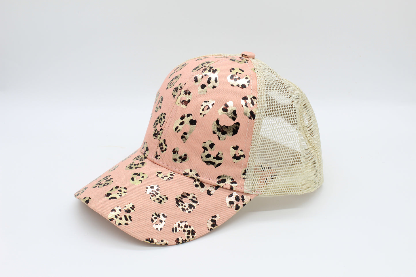 Pink Cheetah Criss-Cross Ponytail Hat