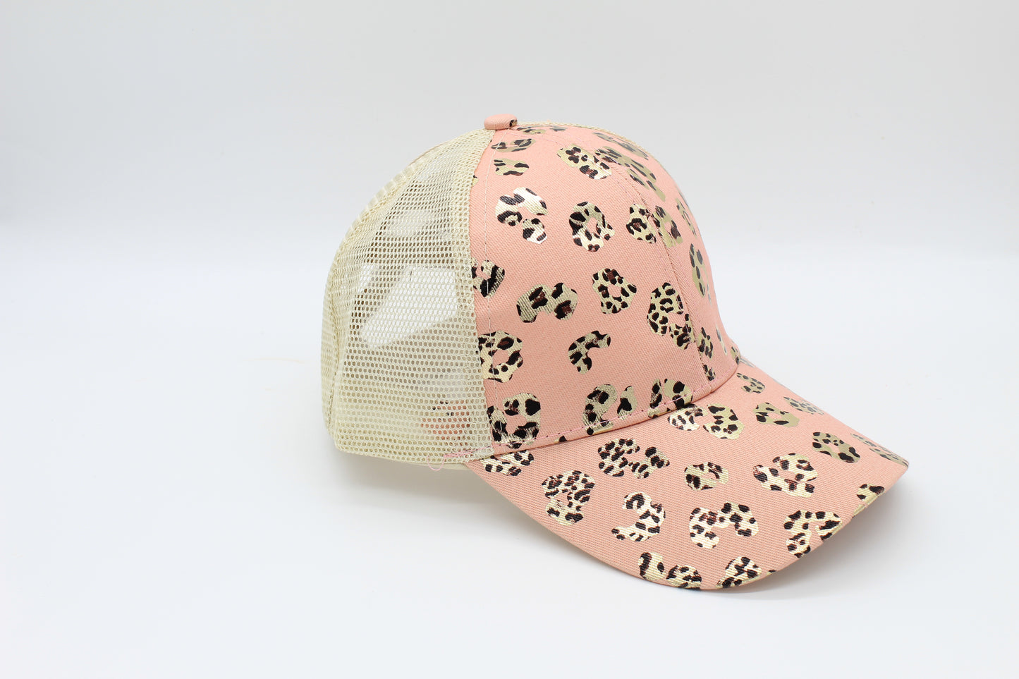 Pink Cheetah Criss-Cross Ponytail Hat