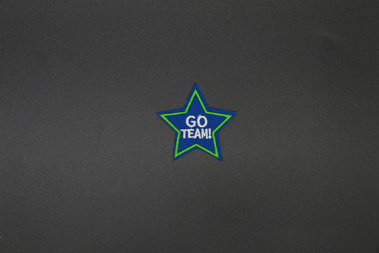 Go Team Star Embroidered Patch | Blue & Green Sports Spirit Iron-On Patch