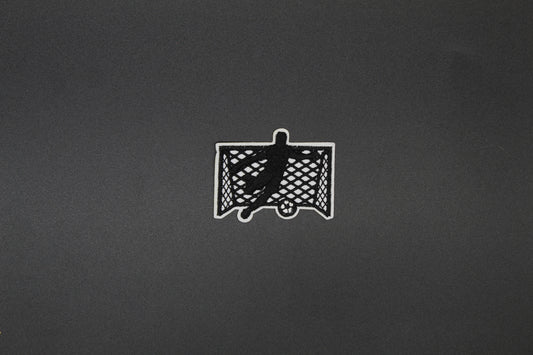 Soccer Goalkeeper Embroidered Patch | Black & White Goalie Soccer Net Iron-On Patch