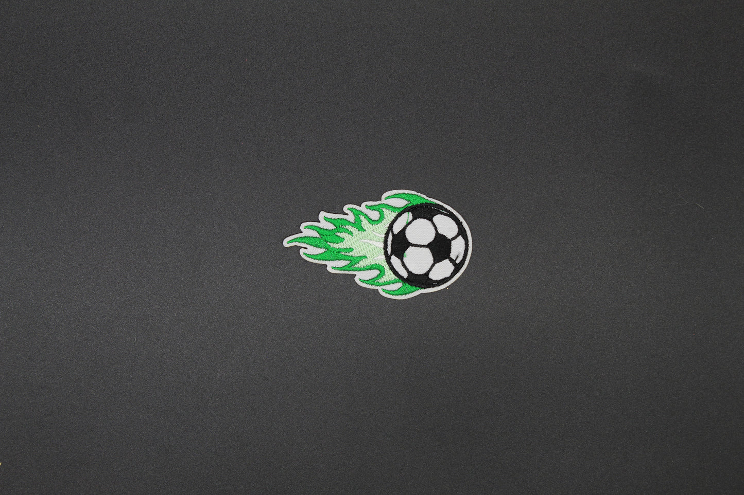 Flaming Soccer Ball Embroidered Patch | Green Fire Soccer Iron-On Patch for Jackets & Bags
