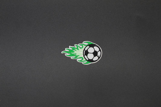 Flaming Soccer Ball Embroidered Patch | Green Fire Soccer Iron-On Patch for Jackets & Bags