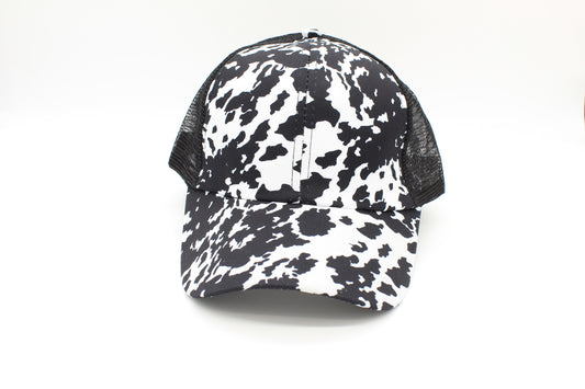 Midnight Ranch Cow Print Criss-Cross Ponytail Hat