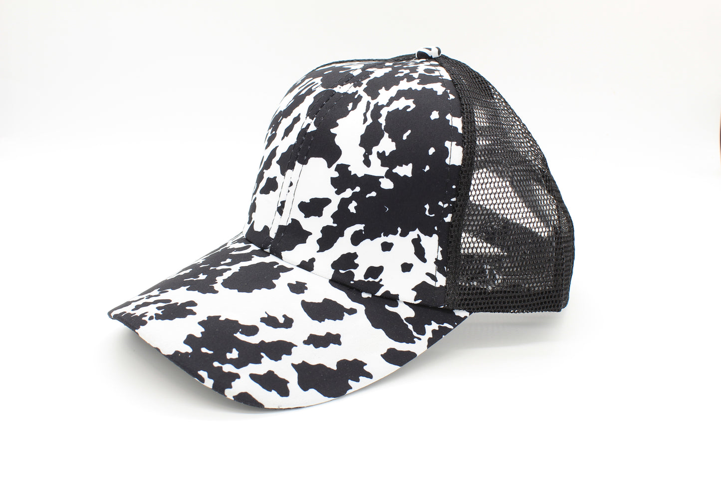 Midnight Ranch Cow Print Criss-Cross Ponytail Hat
