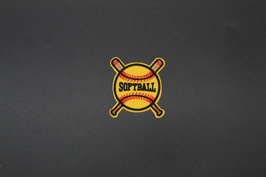 Softball & Crossed Bats Embroidered Patch | Yellow Softball Iron-On Sports Patch