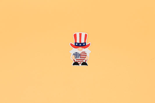 Patriotic Gnome with Heart Iron-On Patch