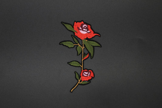 Twin Red Rose Vine Iron-On Patch