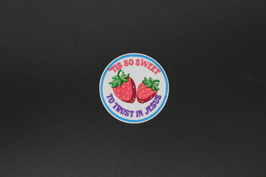 “’Tis So Sweet to Trust in Jesus” Strawberry Embroidered Iron-On Patch