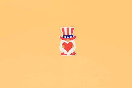 Patriotic Gnome with Heart Iron-On Patch – Uncle Sam Hat
