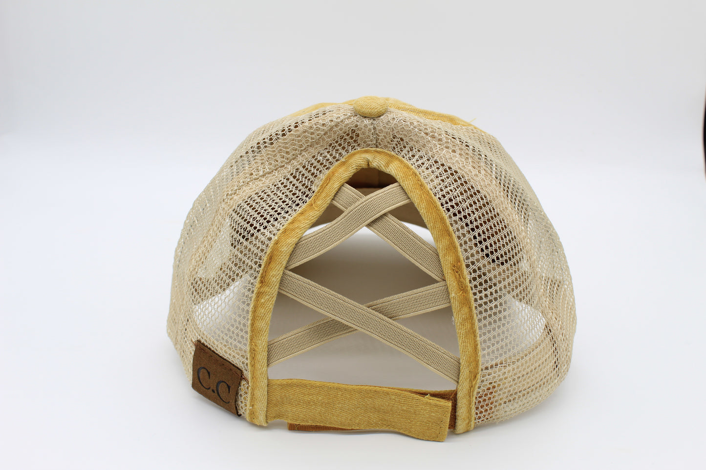 Distressed Mustard Ponytail Trucker Hat